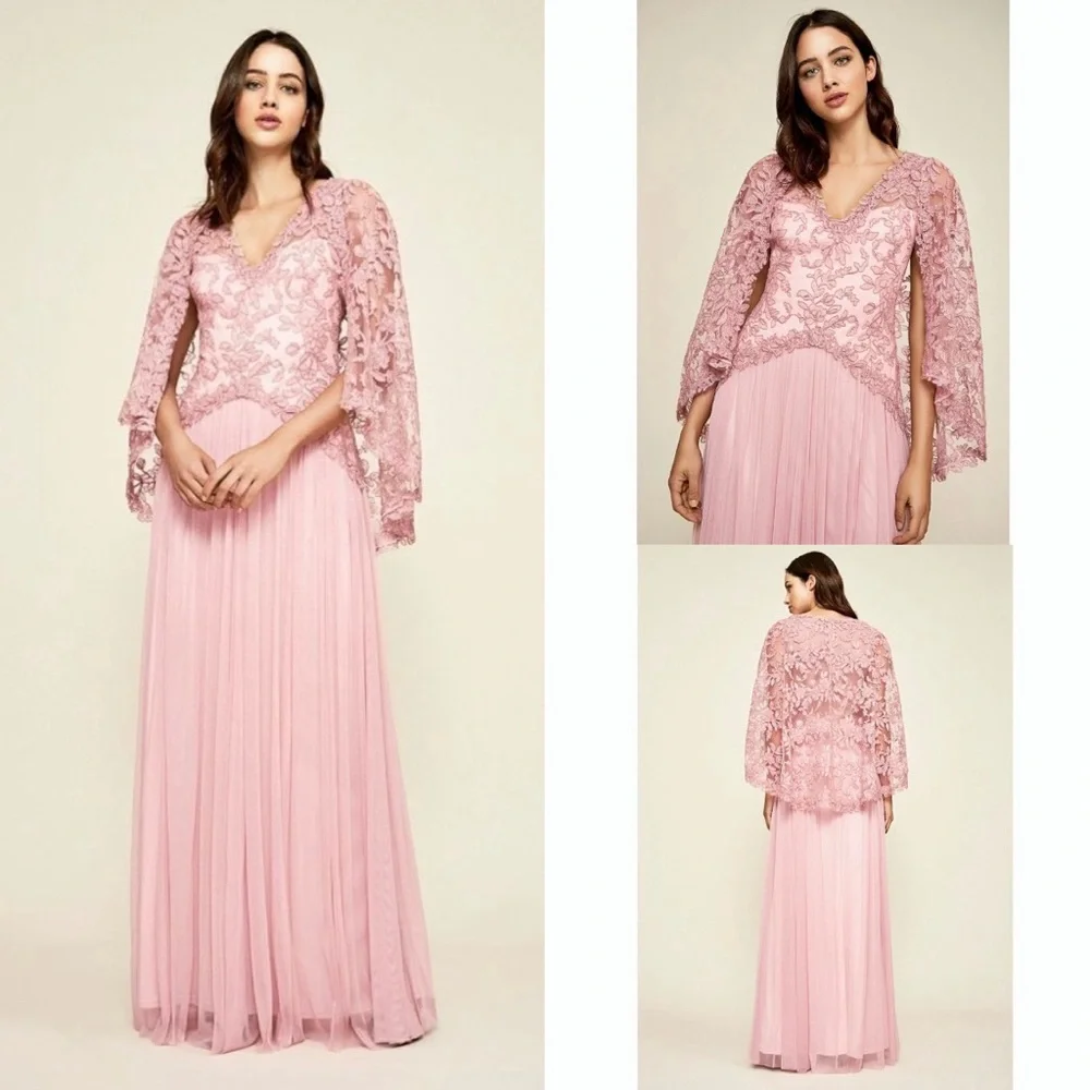 TADASHI SHOJI Embroidered Lace Cape Dress in Rose Quartz (Altered) - Picture 11 of 11